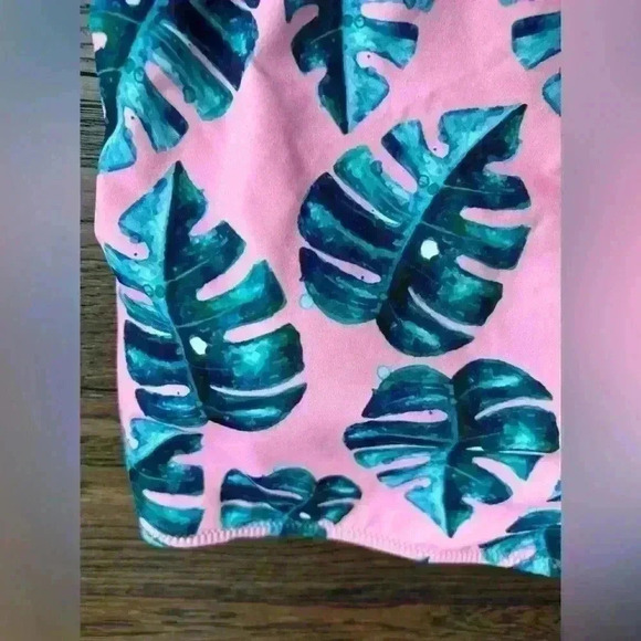 Women’s Tropical Leaf Pink Tube Top Bathing Suit Strapless Swimsuit Medium - Picture 5 of 9